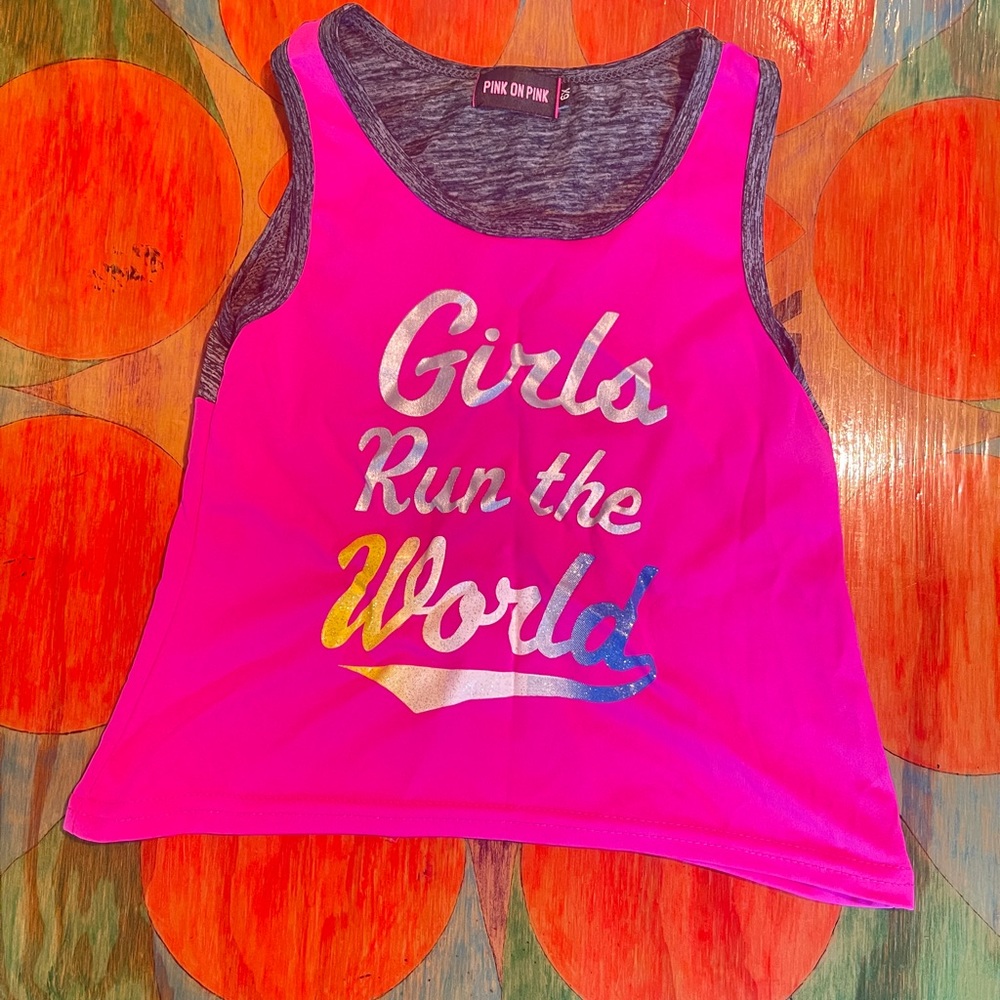 Pink On Pink Girls Pink/Gray Athletic Tank Top Size 6x Girls Run